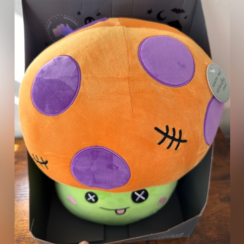 Microwaveable Snuggle Buddy Plush Mushroom Toy - Green and Orange